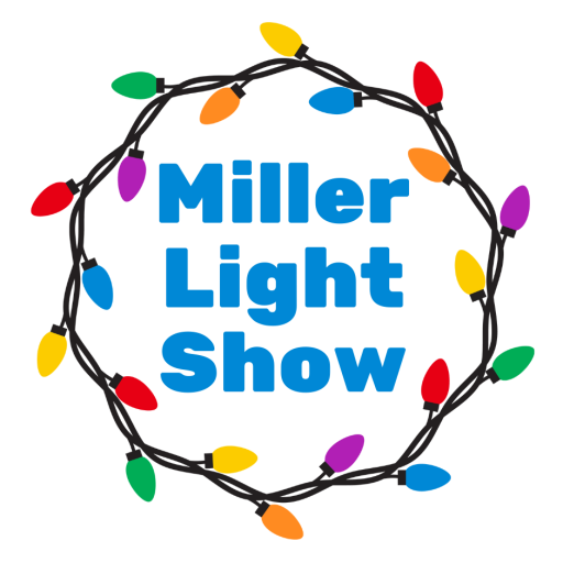 Wreath of multicolored holiday lights surrounding the words, "Miller Light Show"